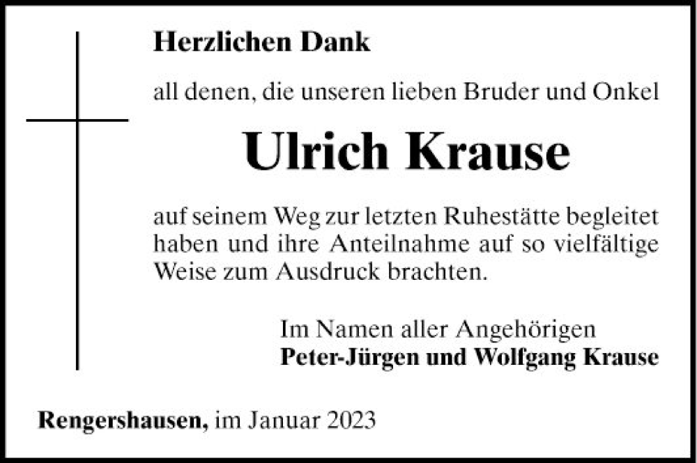 Traueranzeigen Von Ulrich Krause Trauerportal Ihrer Tageszeitung