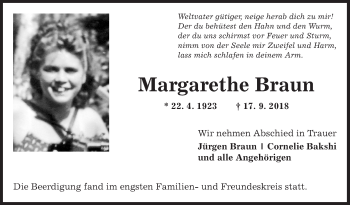 Traueranzeige von Margarethe Braun 