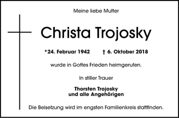 Traueranzeige von Christa Trojosky von Schwetzinger Zeitung