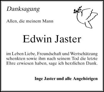 Traueranzeige von Edwin Jaster von Mannheimer Morgen