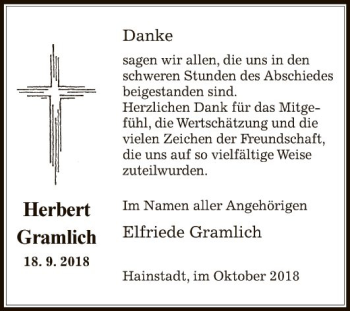 Traueranzeige von Elfriede Gramlieh von Fränkische Nachrichten