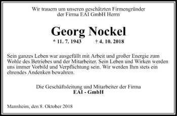 Traueranzeige von Georg Nockel von Mannheimer Morgen