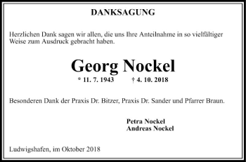 Traueranzeige von Georg Nockel von Mannheimer Morgen