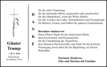 Traueranzeige von Günter Trump von Fränkische Nachrichten