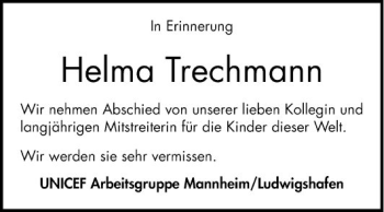 Traueranzeige von Helma Trechmann von Mannheimer Morgen