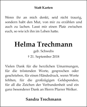 Traueranzeige von Helma Trechmann von Mannheimer Morgen