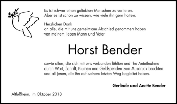 Traueranzeige von Horst Bender von Schwetzinger Zeitung
