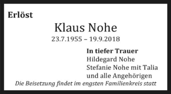 Traueranzeige von Klaus Nohe von Mannheimer Morgen