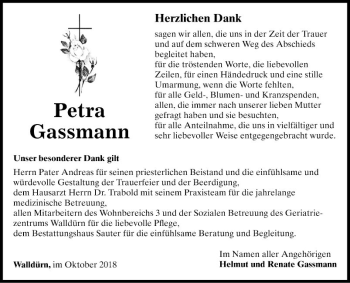 Traueranzeige von Petra Gassmann 