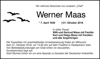 Traueranzeige von Werner Maas von Mannheimer Morgen