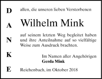 Traueranzeige von Wilhelm Mink von Bergsträßer Anzeiger