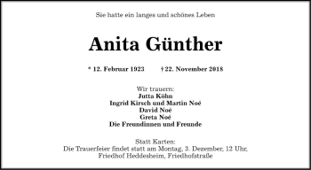 Traueranzeige von Anita Günther von Mannheimer Morgen