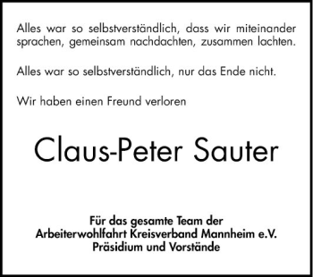 Traueranzeige von Claus-Peter Sauter von Mannheimer Morgen