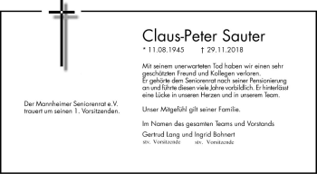 Traueranzeige von Claus-Peter Sauter von Mannheimer Morgen