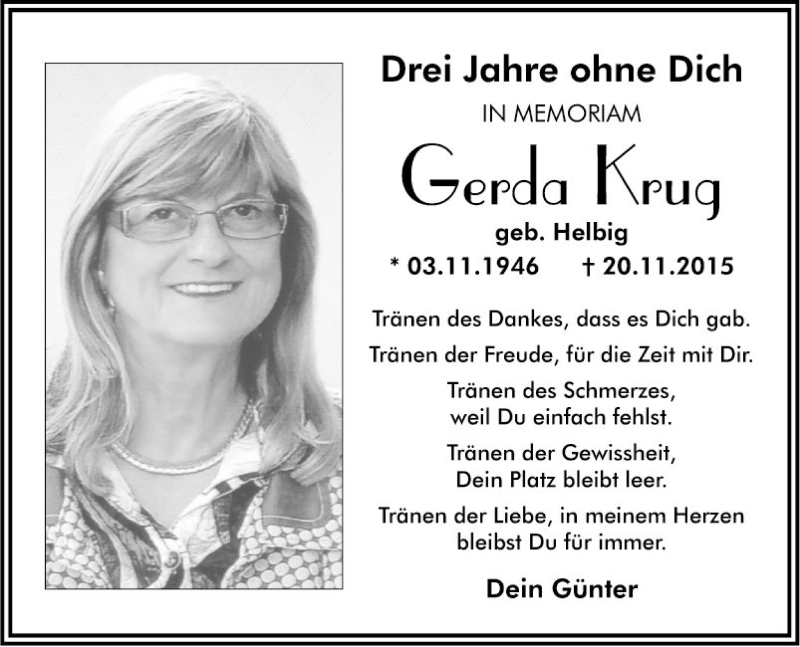  Traueranzeige für Gerda Krug vom 17.11.2018 aus Südhessen Morgen