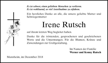 Traueranzeige von Irene Rutsch von Mannheimer Morgen