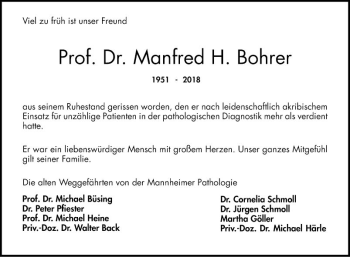 Traueranzeige von Manfred Bohrer von Mannheimer Morgen