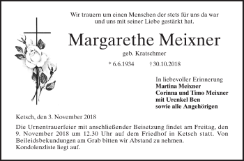 Traueranzeige von Margarethe Meixner von Schwetzinger Zeitung