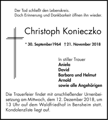 Traueranzeige von Christoph Konieczko von Bergsträßer Anzeiger