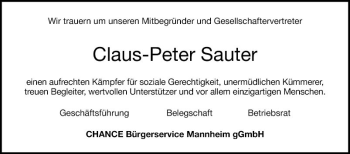 Traueranzeige von Claus-Peter Sauter von Mannheimer Morgen