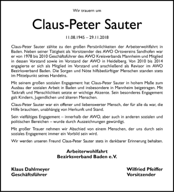 Traueranzeige von Claus-Peter Sauter von Mannheimer Morgen