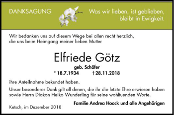 Traueranzeige von Elfriede Götze von Schwetzinger Zeitung