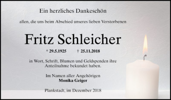 Traueranzeige von Fritz Scheicher von Schwetzinger Zeitung