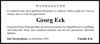 Traueranzeige von Georg Eck von Fränkische Nachrichten