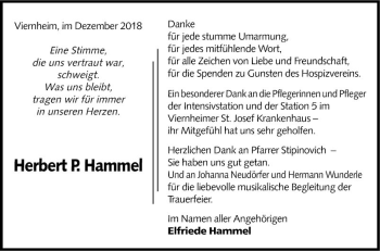 Traueranzeige von Herbert P. Hammel von Südhessen Morgen