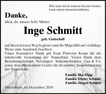 Traueranzeige von Inge Schmitt von Schwetzinger Zeitung