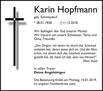 Traueranzeige von Karin Hopfmann von Mannheimer Morgen