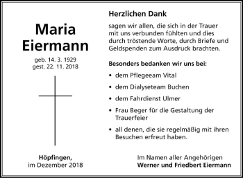 Traueranzeige von Maria Eiermann von Fränkische Nachrichten