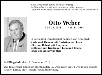Traueranzeige von Otto Weber von Fränkische Nachrichten