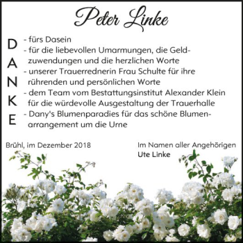 Traueranzeige von Peter Linke von Schwetzinger Zeitung