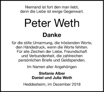 Traueranzeige von Peter Weth von Mannheimer Morgen