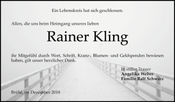 Traueranzeige von Rainer Kling von Schwetzinger Zeitung