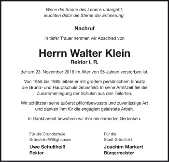 Traueranzeige von Walter Klein von Fränkische Nachrichten