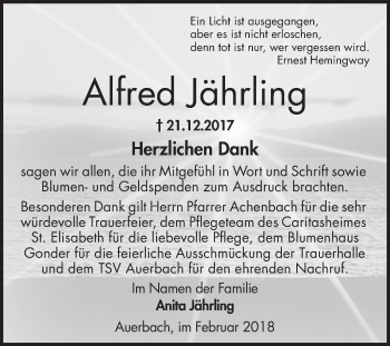 Traueranzeige von Alfred Jährling von Bergsträßer Anzeiger