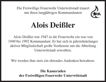 Traueranzeige von Alois Deißler von Fränkische Nachrichten