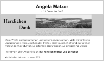 Traueranzeige von Angela Matzer von Fränkische Nachrichten