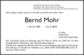 Traueranzeige von Bernd Mohr von Mannheimer Morgen