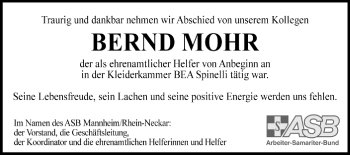 Traueranzeige von Bernd Mohr von Mannheimer Morgen
