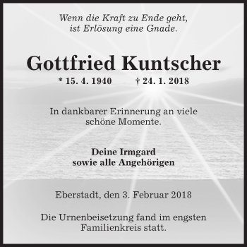 Traueranzeige von Gottfried Kuntscher von Fränkische Nachrichten