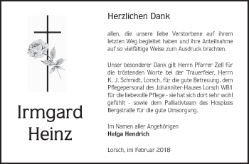 Traueranzeige von Irmgard Heinz von Bergsträßer Anzeiger