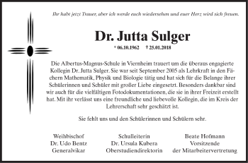 Traueranzeige von Jutta Sulger von Mannheimer Morgen / Schwetzinger Zeitung