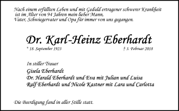 Traueranzeige von Karl-Heinz Eberhardt von Mannheimer Morgen