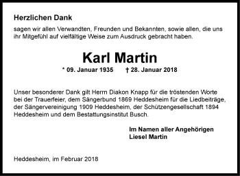Traueranzeige von Karl Martin von Mannheimer Morgen
