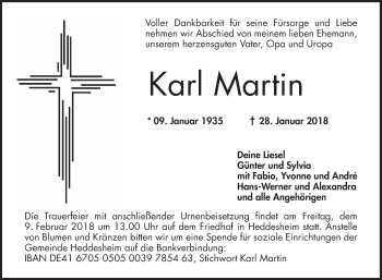 Traueranzeige von Karl Martin von Mannheimer Morgen / Schwetzinger Zeitung