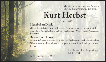 Traueranzeige von Kurt Herbst von Mannheimer Morgen / Schwetzinger Zeitung