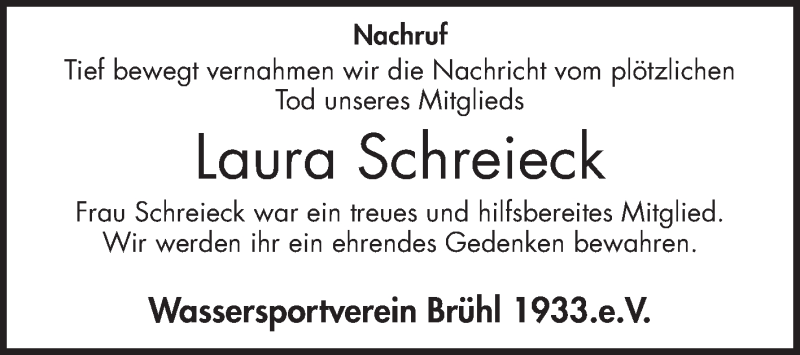  Traueranzeige für Laura Schreieck vom 16.02.2018 aus Schwetzinger Zeitung